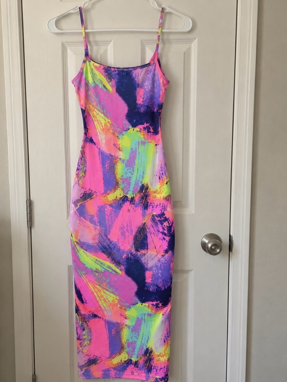 Neon Abstract Slip Midi Dress - Pink & Purple